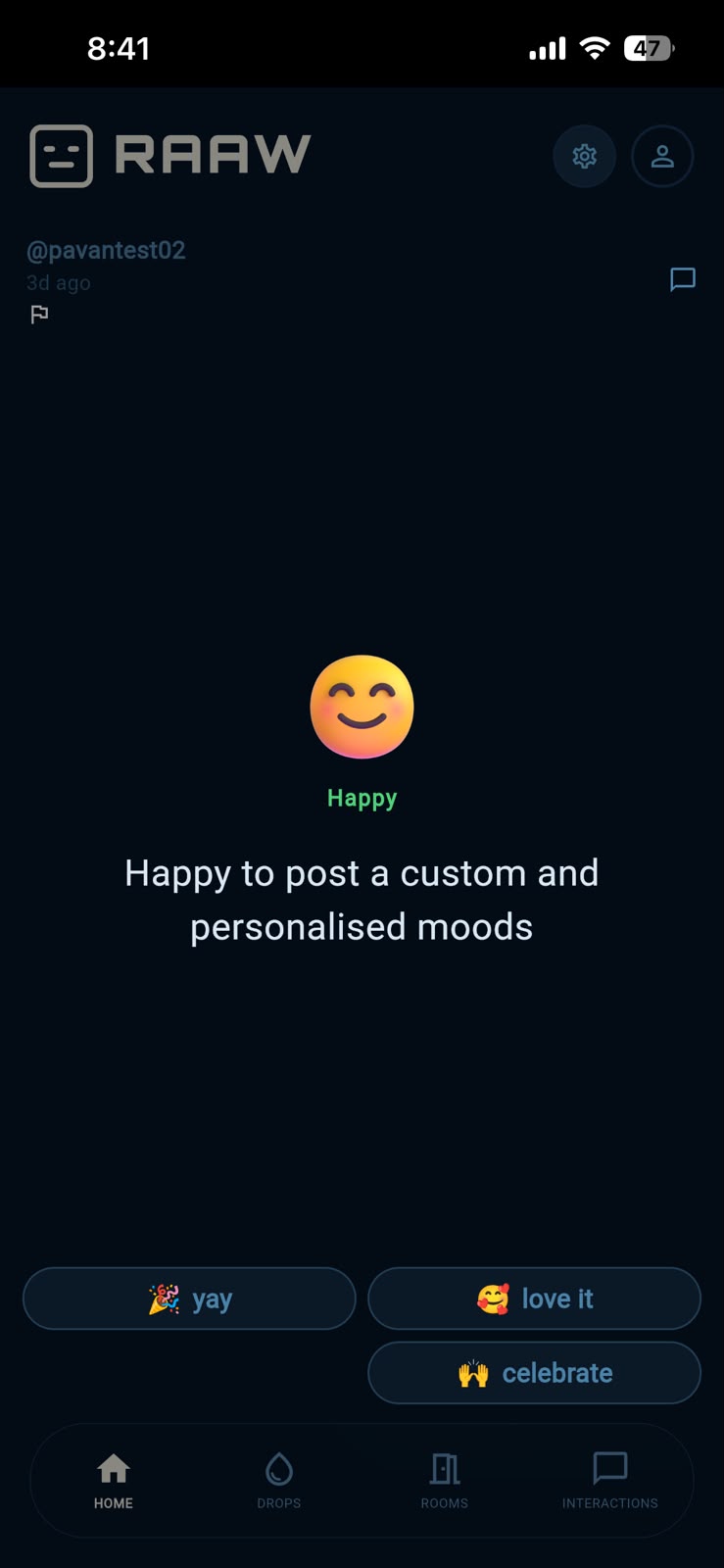 Home feed – mood drop with avatar and reaction pills