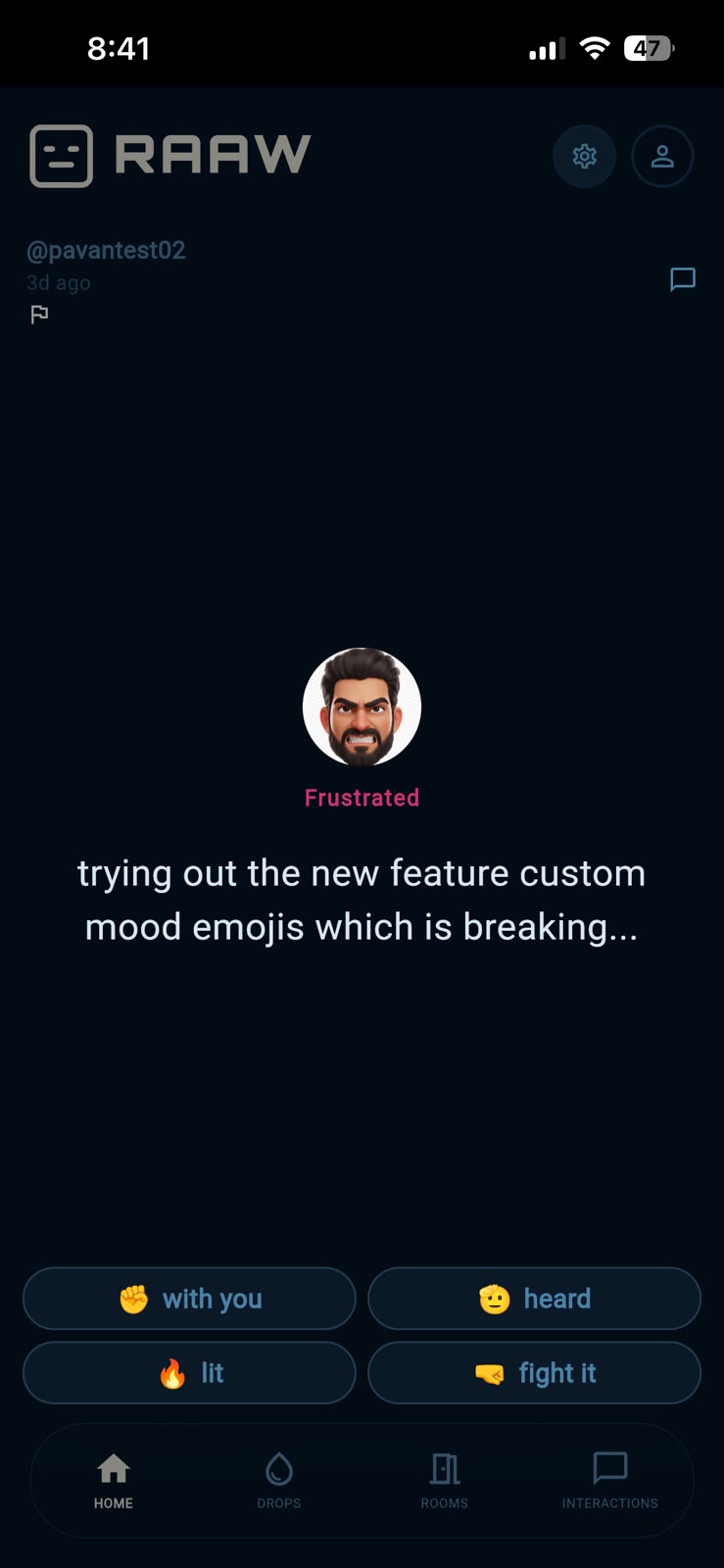 My Drops – moods tab with emoji reactions