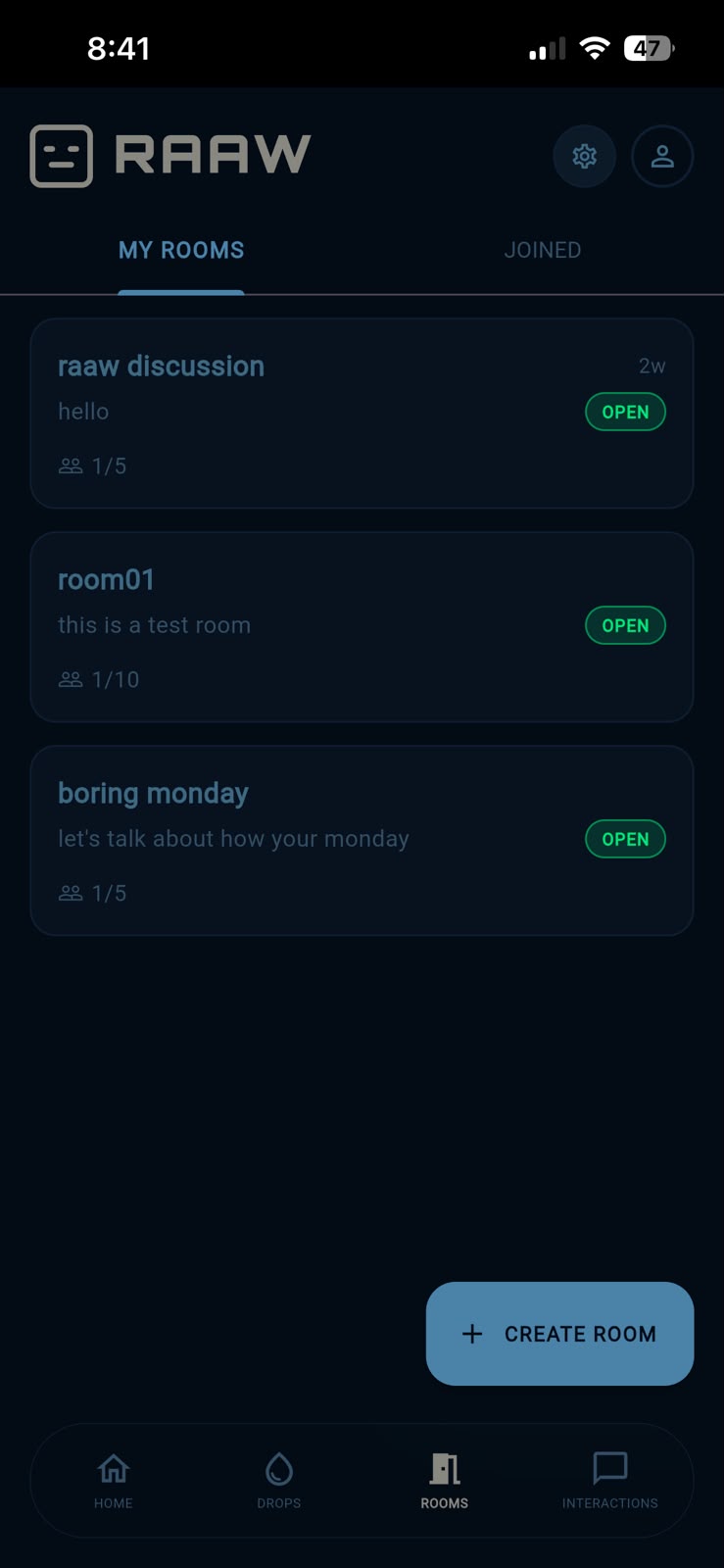 Interactions screen