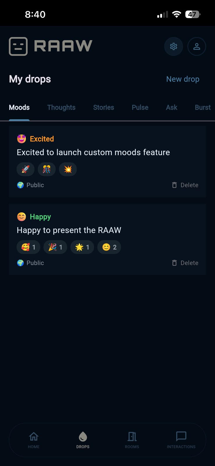 Home feed – frustrated drop with contextual reactions