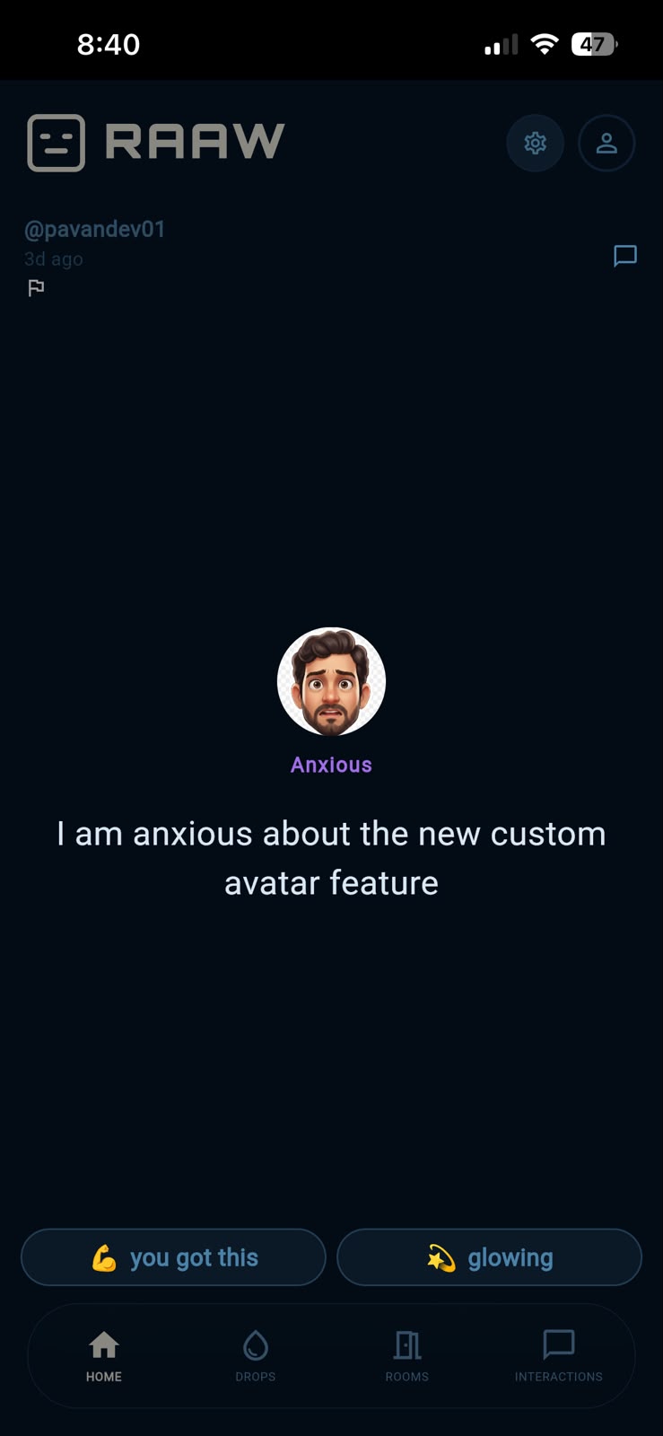 Home feed – happy drop with selected reactions